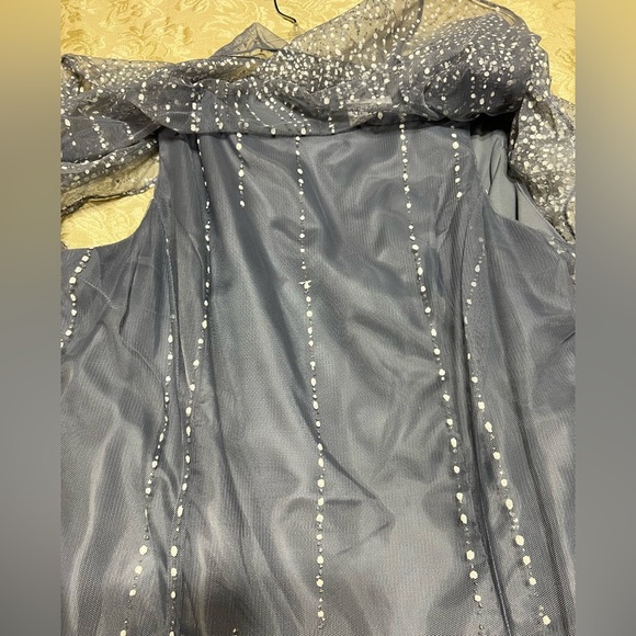 J. Taylor Elegant Blue Dress with Sheer Overlay color Chambray Muse size 16 NWT - Picture 10 of 14